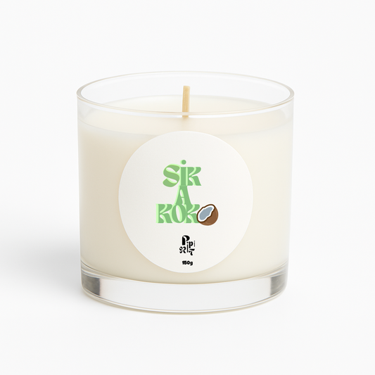 Bougie aux notes gourmandes de coco, amande inspirée de sucre à coco de la Guadeloupe